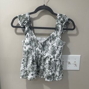Hollister White Camisole with Green Floral Print